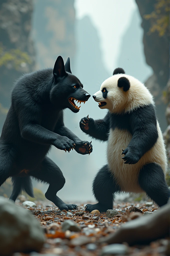 Black dog white panda fight dengerous seen