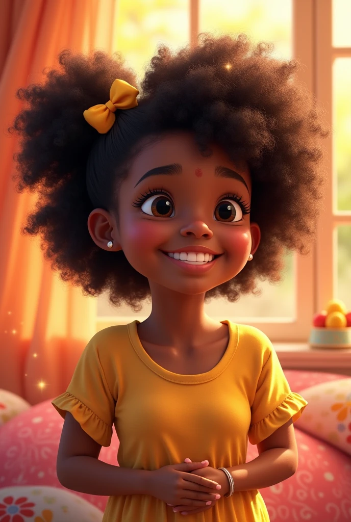 black skin woman , chubby girl with happy face, Disney pixar