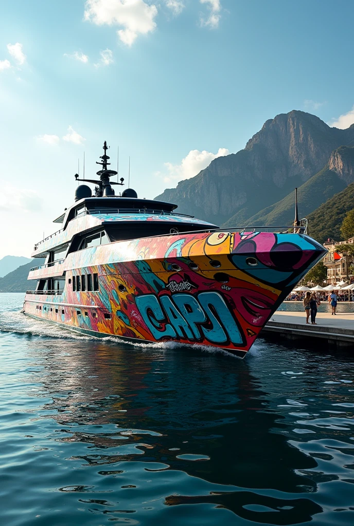 A yacht with graffiti and the name CAPO