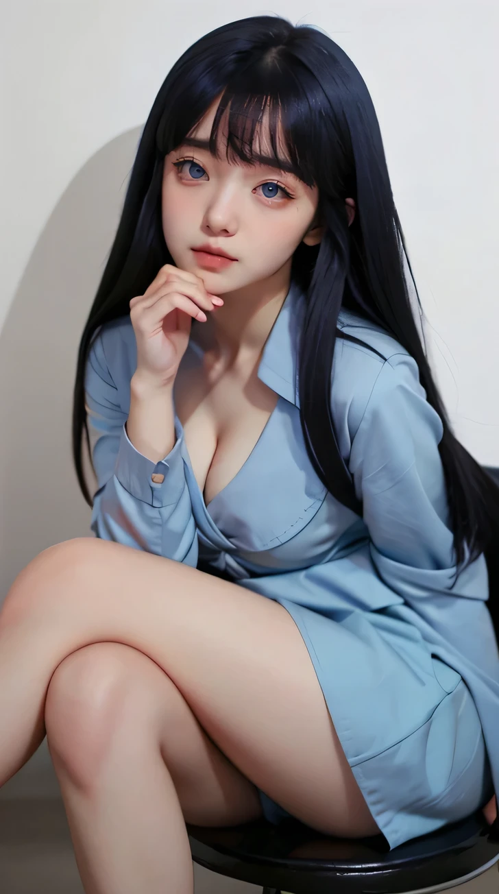 (pureerosface_v1:0.66),best quality, ultra high res, (photorealistic:1.4), 1girl,nice detailed eyes, heavy eye makeup, slim waist, blush, Kpop idol,(aegyo sal:1.0), detailed eye makeup, puffy eyes, solo, perfect anatomy, (busty), (cleavage),(slender),(black hair:1), (looking at viewer),sitting, crossed legs, chair,(original_alice),(light blue tie),(marine blue eyes),(zhuo),(alice_halo:0.7),(blue halo),(smile),(happy),(pigtails),(long hair), (long bangs),(Blue Archive),(Black hair bands),(long coat),(school uniform),(white long-sleeved shirt),(pleated skirt),(navy blue skirt),(barefoot),nsfw,depth of field,detail face, shiny skin, nice detailed eyes, heavy eye makeup, slim waist, blush, detailed eye makeup, solo, perfect anatomy,