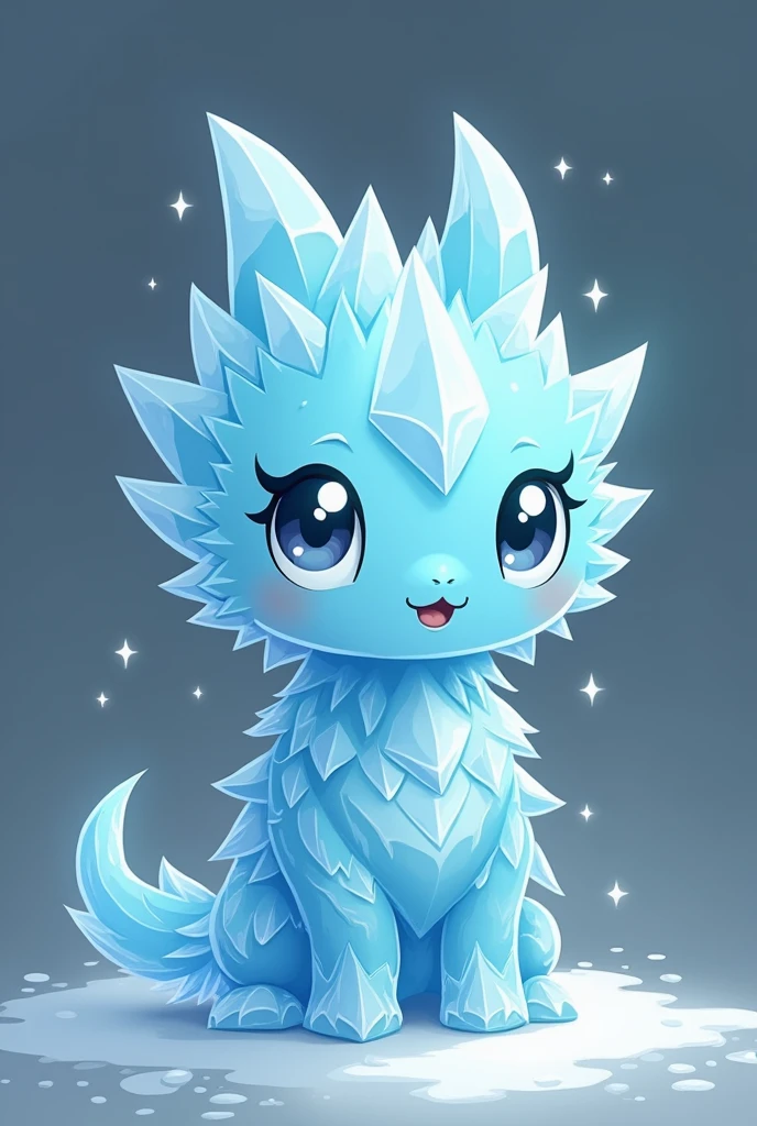 Make a character entirely made of ice crystal in a cartoon version that is a simple drawing, that has no face, that the whole body is only made of ice, that the background is a more opaque color, put horns on him
