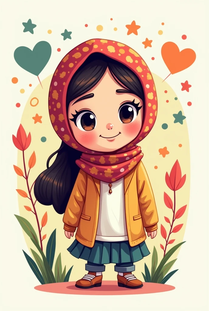 Create a mascot logo where the mascot is a LITTLE SCHOOL GIRL wearing HIJAB