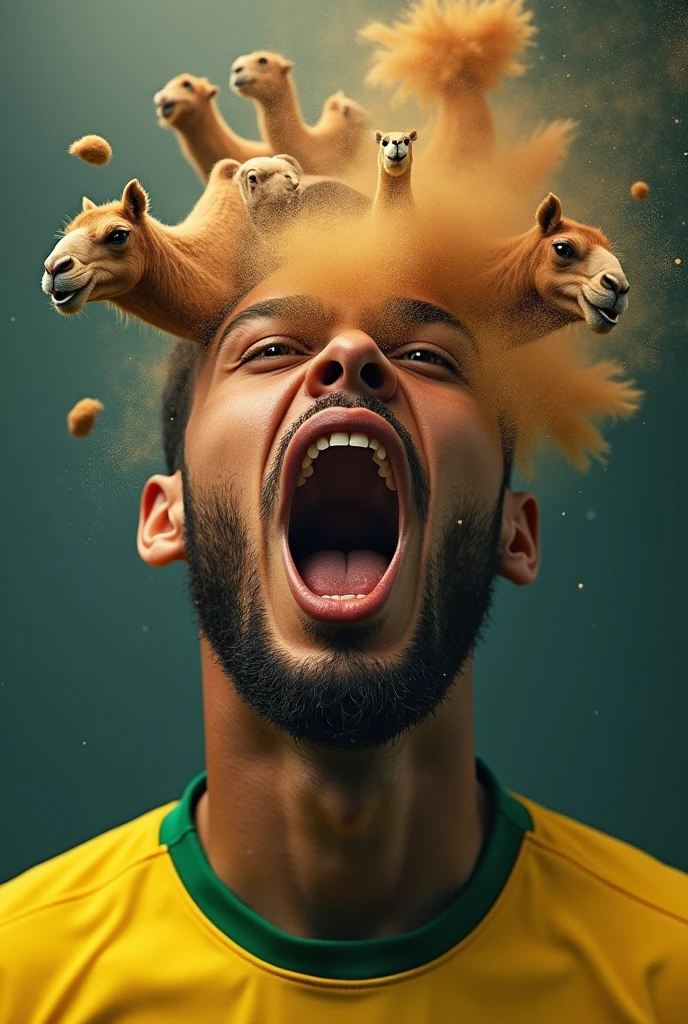 Dromedaries exploding in Neymar's mouth