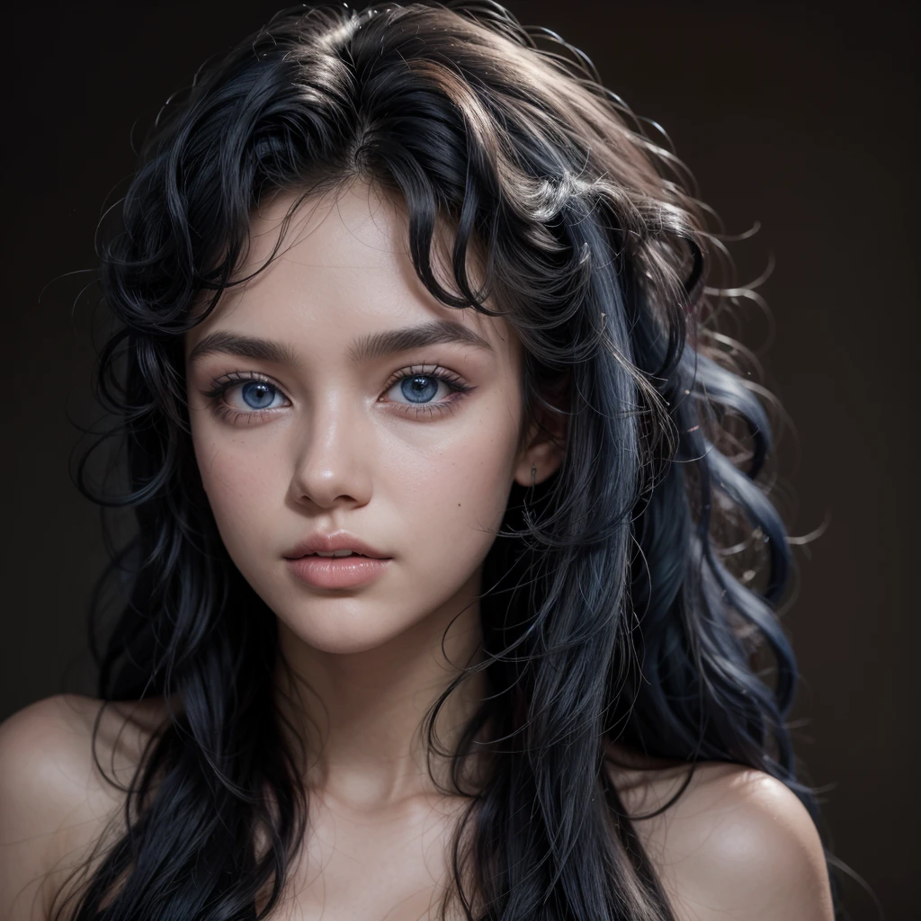 Create a tall curly hair blue eyed black model