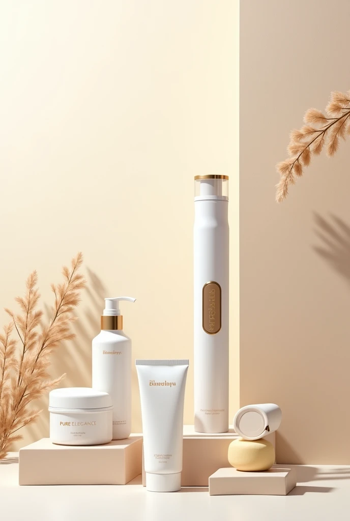 Create an elegant and sophisticated banner for an online store called 'PureElegance', featuring a diverse range of personal care products, including electric toothbrushes, facial cleansers, sunscreens, and soaps. Use a luxurious color palette of soft ivory, muted gold, and gentle taupe to convey a sense of refinement and quality. Display high-resolution images of the products in a clean, organized layout with subtle shadows and highlights to enhance their premium appearance. Include refined, bold typography with the message 'Indulge in Pure Luxury' and a call-to-action button that says 'Shop Now' in a coordinating gold hue. The design should exude elegance, modernity, and high-end appeal, aimed at attracting discerning customers looking for premium personal care items."