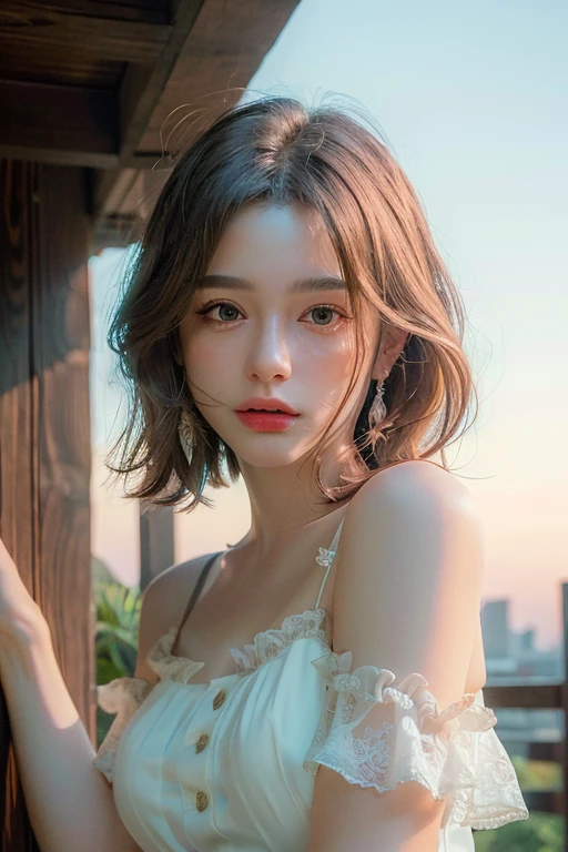 (masterpiece, Highest quality:1.1), (ultra detailed 8k cg:1.2), (hyperRealistic:1.35), (PhotoRealistic:1.45), (Realistic:1.4), [Cowboy Shot], (Soft lighting), 1 person,Very beautiful face,detailed face,detailed skin, Very young,short hair,Crown Blade,Put your hands in your hair, beautiful areola,nsfw,