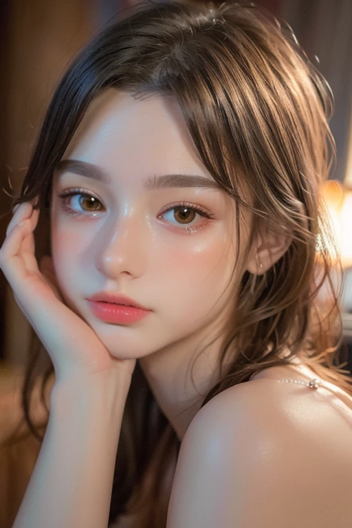 (masterpiece, Highest quality:1.1), (ultra detailed 8k cg:1.2), (hyperRealistic:1.35), (PhotoRealistic:1.45), (Realistic:1.4), [Cowboy Shot], (Soft lighting), 1 person,Very beautiful face,detailed face,detailed skin, Very young,short hair,Crown Blade,Put your hands in your hair, beautiful areola,nsfw,