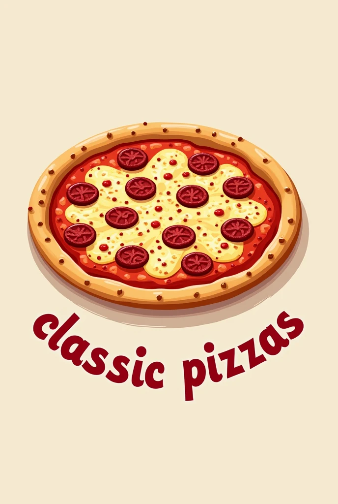 In the image above, include the words classic pizzas below the image of the pizza following the curve.

