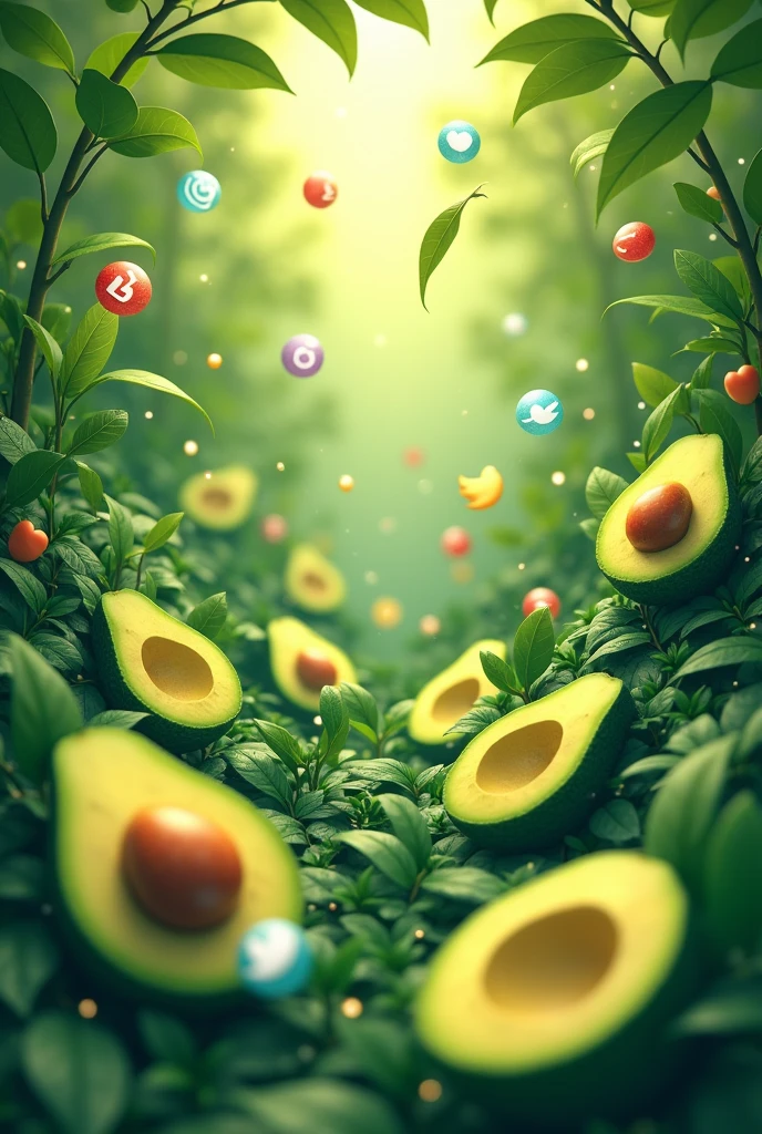 Design an animated image with social media symbols using avocado oils