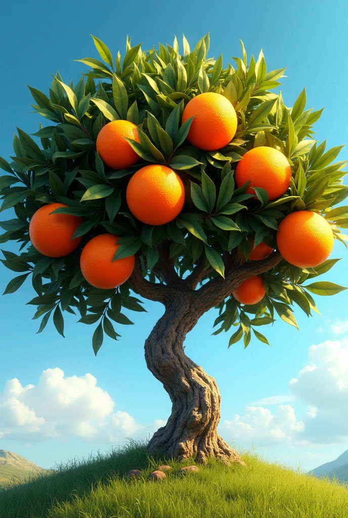 Orange tree, with large, exposed oranges.