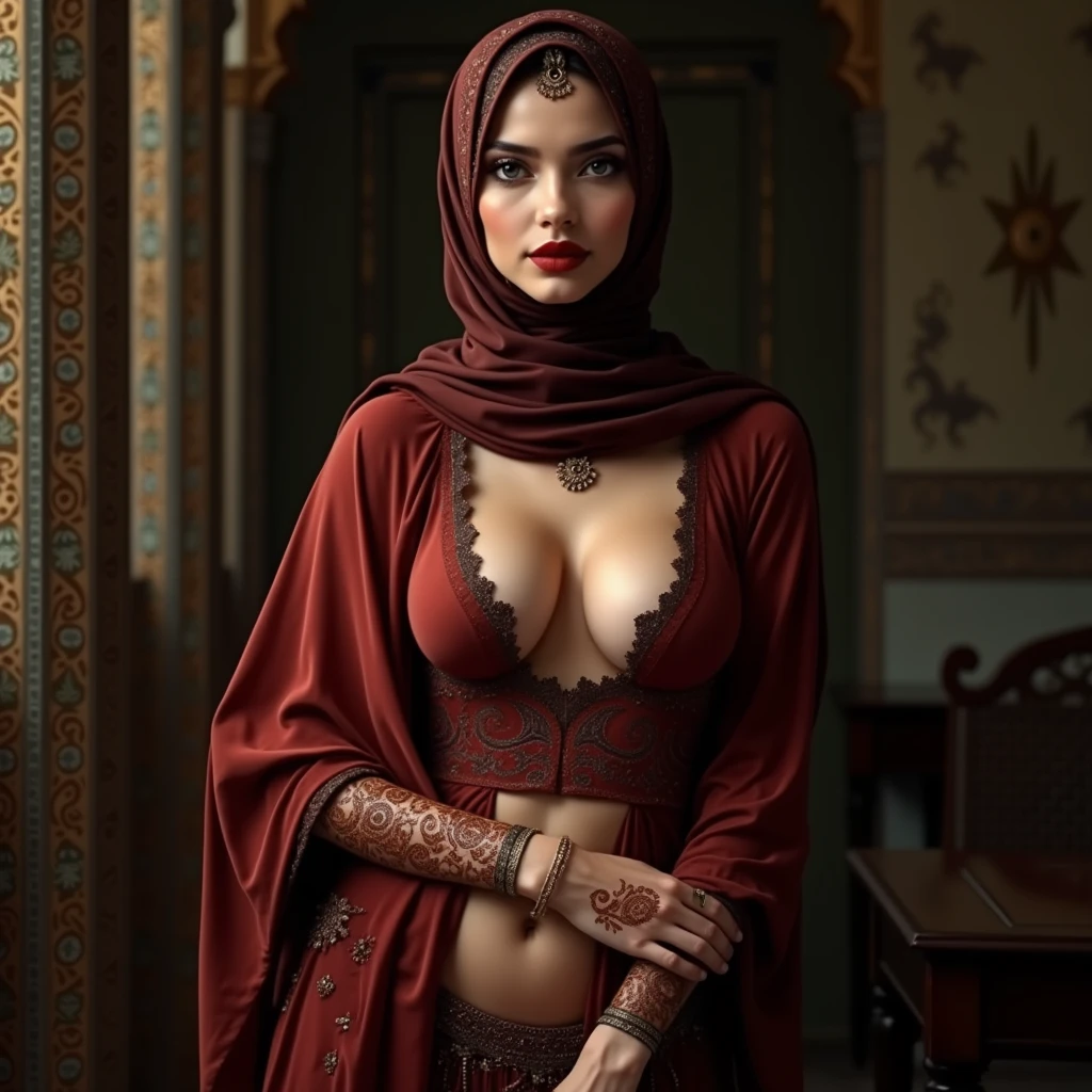 Sexy Hot beautiful Busty Traditional Pakistani Hijabi Muslim exotic Girl, revealing Navel 