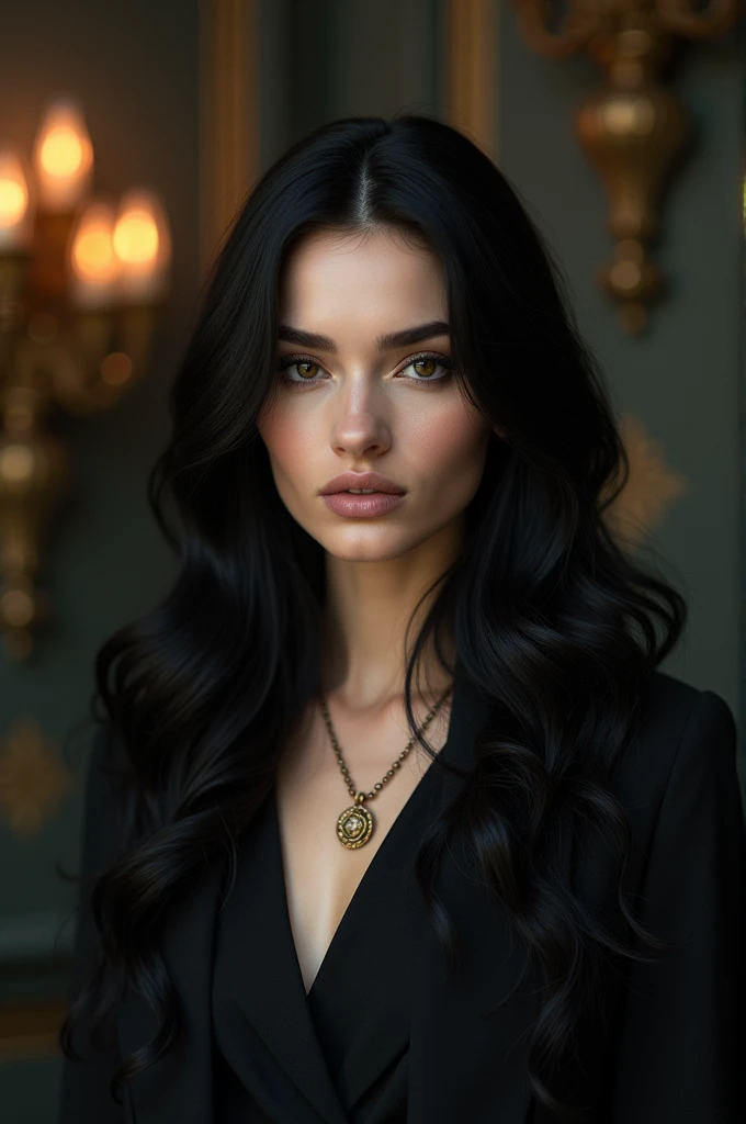 A 32 year old woman , theater actress and magic lover, long black hair and black eyes