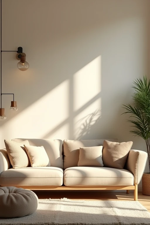 ((Highest quality)), ((masterpiece)), (detailed), Natural style room、in front of the sofa、Soft Light、Furniture that looks like