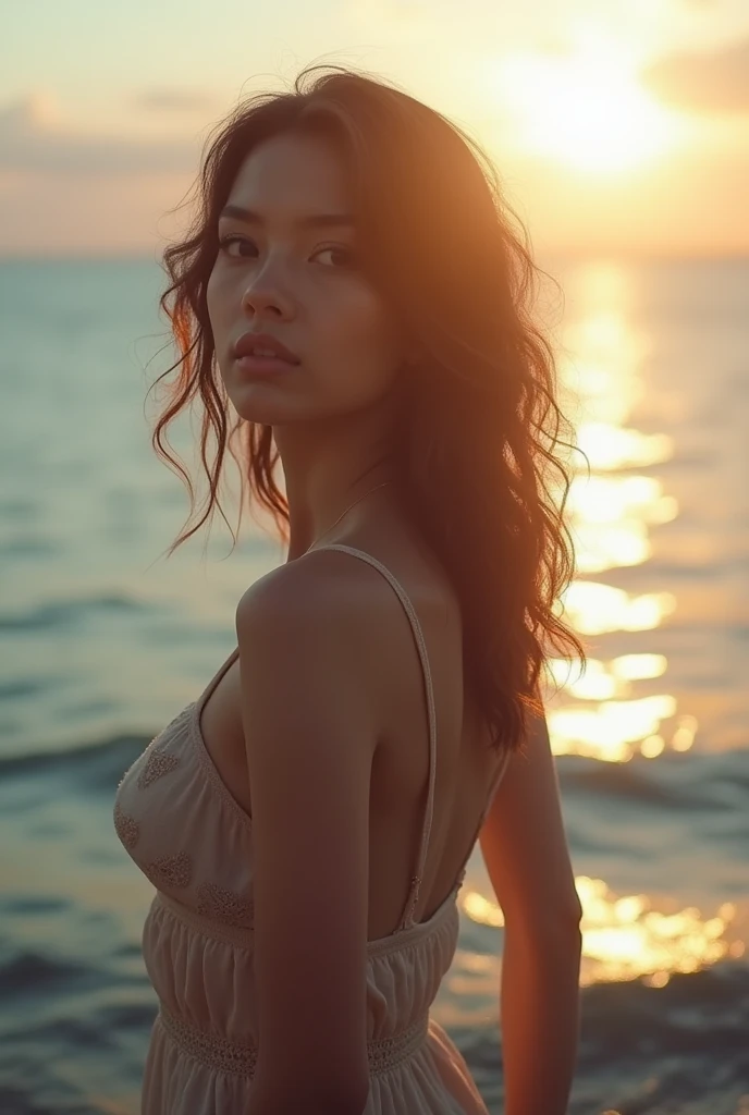 Background: A soft, golden glow creating a sense of sunlight.
Central element: The silhouette of a woman with perfectly tanned skin that seems to glow from within.