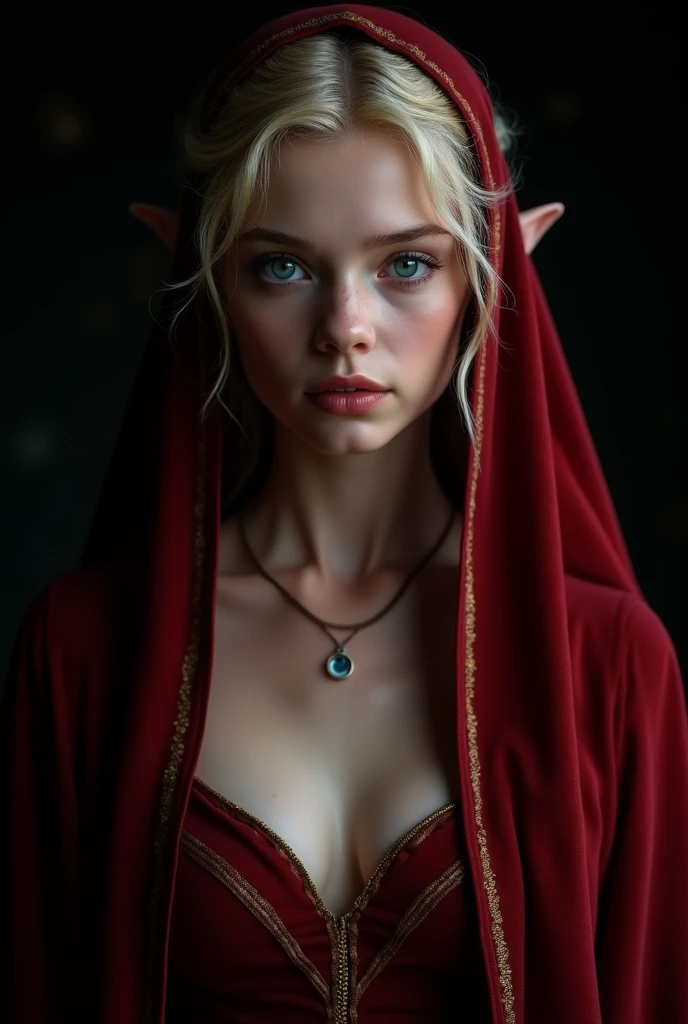 Photorealism、(black background!!!!!), Highest quality、Ultra-high resolution、The most beautiful lord of the rings young!!!!! 18!!!! arwen、(very extremely!!!!!! beautiful!!!!!!! highly detailed 18!!!!!!! year oldace)、medium size Breasts、thin .(Translucent white!!!!! skin!!!!!). german!!!!!, Big bright blue eyes. brown hair. (frontal shot!!!!!), (she is looking down!!!!), (body half in shadow!!!!!!). ( beautiful detailed elf dark!!!!!_red!!!!! gown!!!!! with golden details). (beautiful detailed dark!!!!!_red!!!! veil!!!!!! over head with golden details and lots of folds!!!), (bright topdown!!!!!! light!!!!!), (dark shades!!!!!!), contrapposto!!!!!!!!!!!!!!!!!, (receding into the dark!!!!!!!!!!!!)