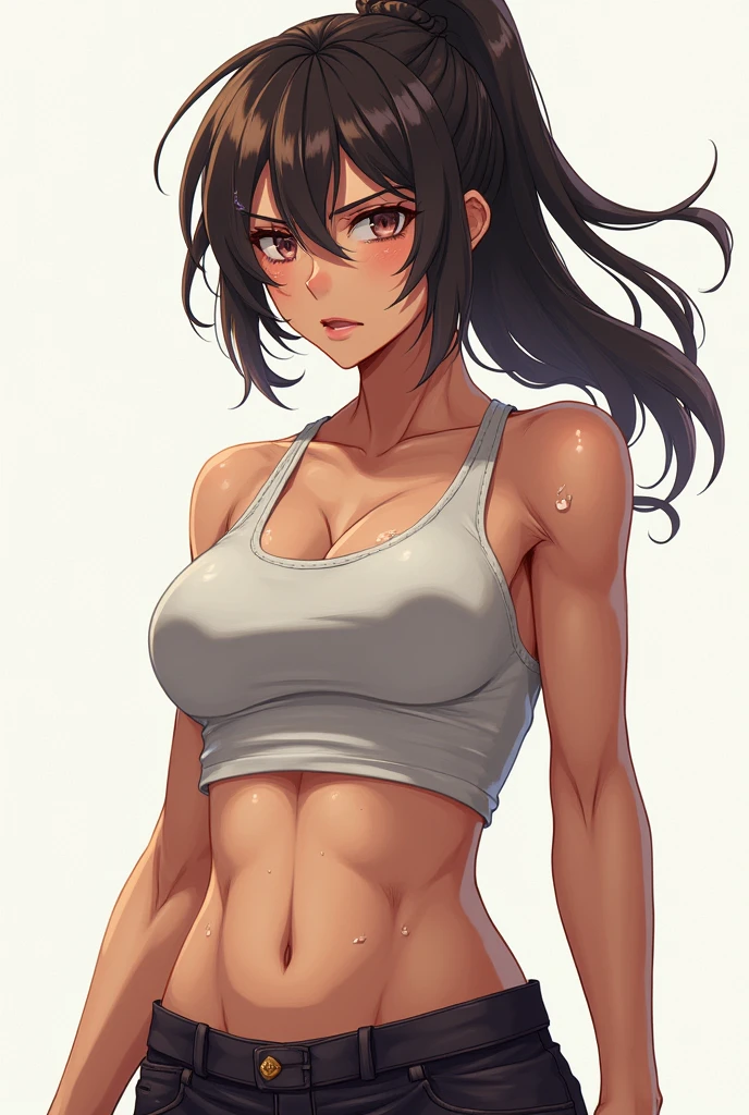 18-year-old female、Abdominal muscles、Tank top、Sweat、anime