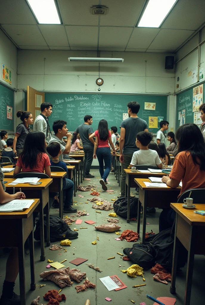 messy school classroom 

