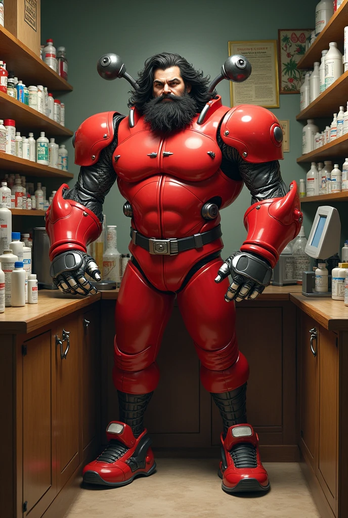 (masterpiece, best quality), 1 old man, handsome beautiful face, muscle male, beautiful body, wearing asuka plugsuit, bodysuit, interface headset, red bodysuit, nice bulge, nicebulge,