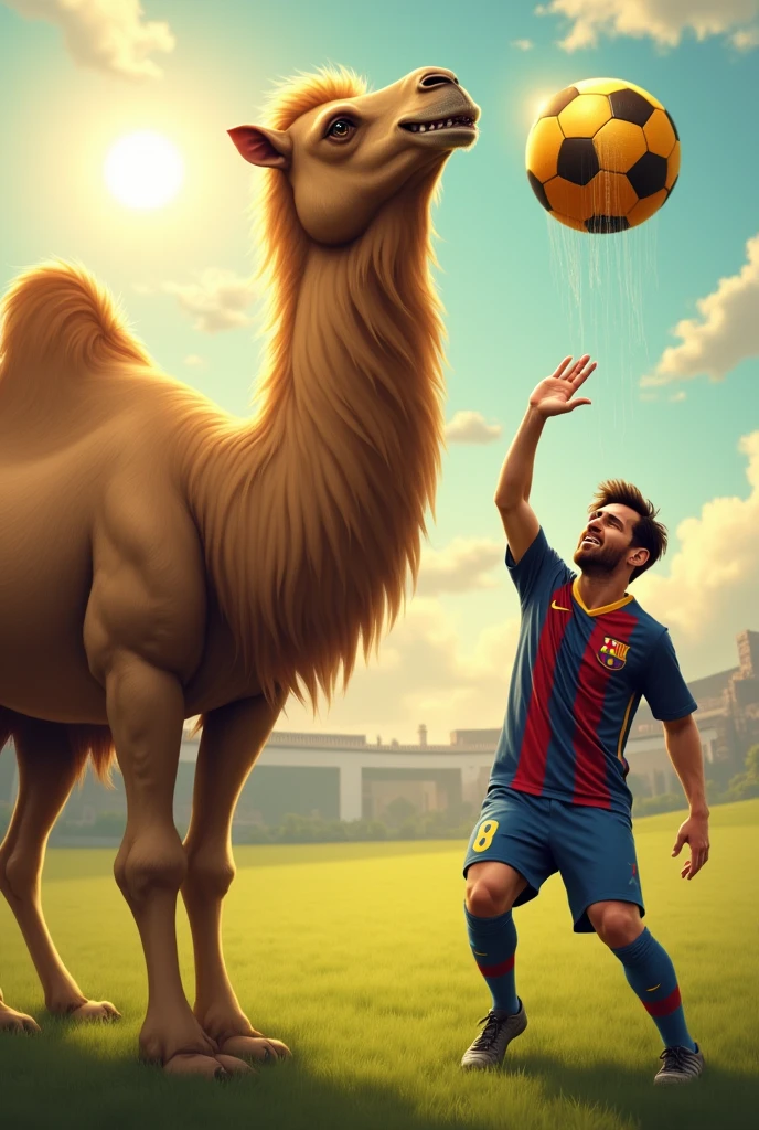 Dromedary winning a golden ball and Messi crying because he lost