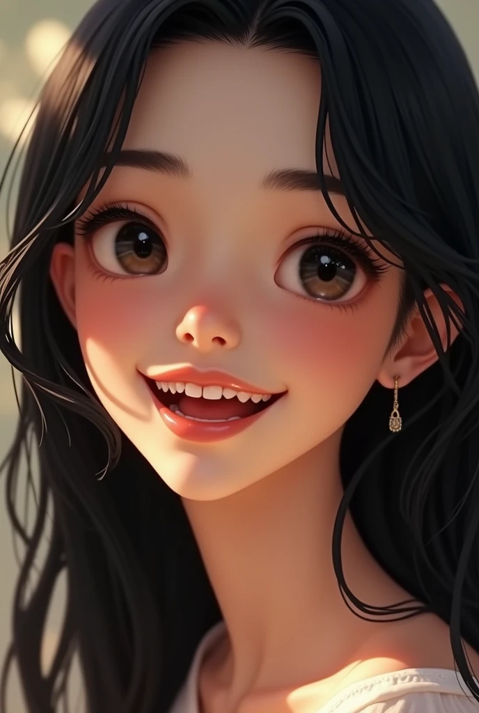 A decent and beautiful girl with attractive smile must have  a mole inside right eyebrow a mole on left cheek big eye big lips thin nose black colour eye ball open black colour hair when smile a little dimple forms upper lips and a little gap between front two teeth but teeth are beautiful 
