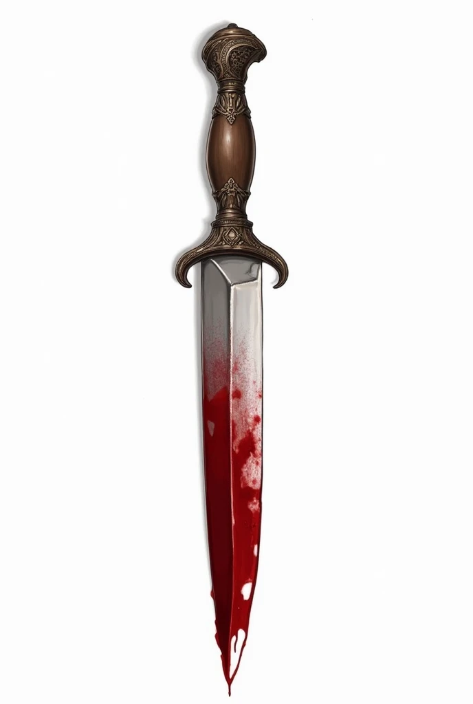 Antique style knife stained with blood in drawing style with white background