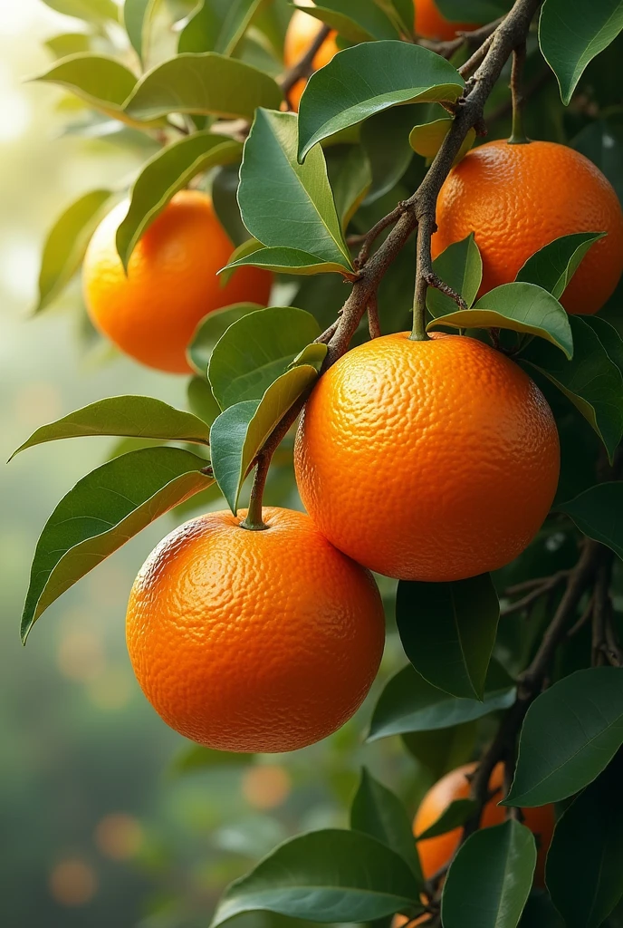 Orange tree, with oranges exposed, realisitic, and of an average size.