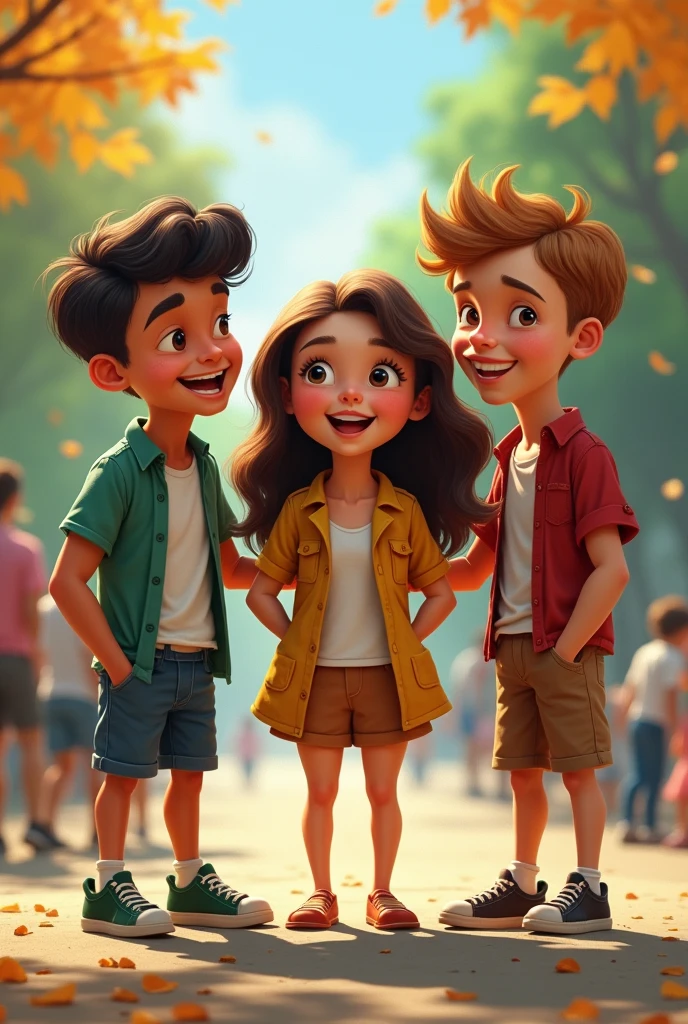 3 best friends, both white men and one is a brunette woman with chicken legs, , all 