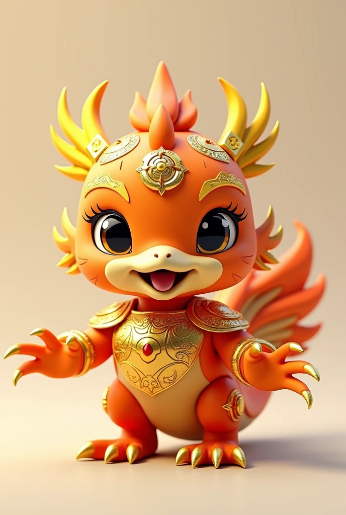 Mini cute version of Phoenix chinese divine beast,face detailed,wings detailed, nail detailed,use golden majestic armour on body,24K ultra hd, masterpiece, better quality,