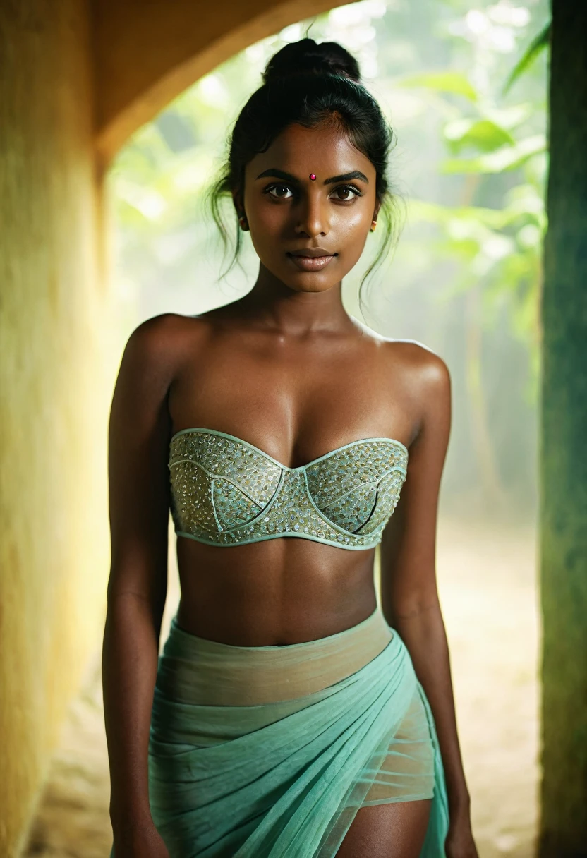 indian model, ,fashion, kerala attire, jut busty saggy breast, close up,mini skirt, masterpiece, curvy, (((High detailed))), cinematic light, volumetric fog,Volumetric light, neon light, photorealistic,photo, realism, Getty Images, RAW candid cinema, 16mm, colour graded portra 400 film, remarkable colour, ultra realistic, textured skin, remarkable detailed pupils, realistic dull skin noise, visible skin detail, skin fuzz, dry skin, shot with cinematic,light leaks, RAW Image, DOF, depth of field,bokeh, High-resolution detail capturing the natural texture of the skin, including pores, fine lines, and natural highlights and shadows, Emphasize a natural, healthy glow, showcasing the beauty of real dark skin, A graceful, confident posture with a gentle smile or a serene expression