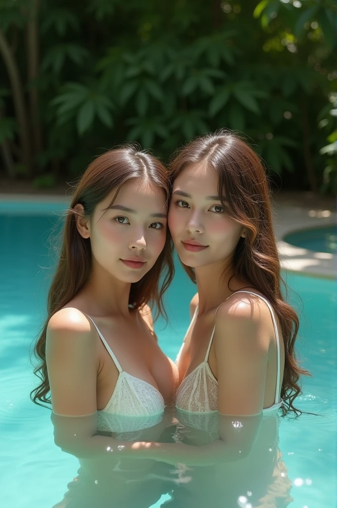 beautiful Ukrainian models posing in the swimming pool
