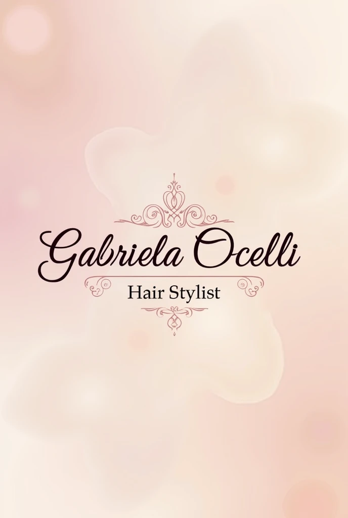 Create a HD logo in hairdressing aesthetics with the title "Gabriela Ocelli". Below the title, Add the word "Hair Stylist" . Create the whole pastel atmosphere with an elegant font.