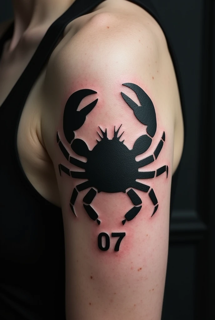 Black tattoo date 07 - 07 + cancer zodiac symbol 