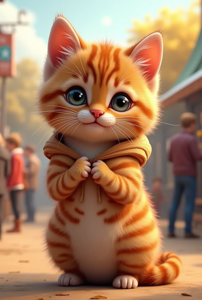 Fascinating, 美味しくふわふわな子猫のベンガル
の高品質3D Rendering, Exudes cuteness and charm. With a round and plump body、It is softly covered, Vibrant fur and gentle, Small teeth peek out from a slightly open mouth. (Wearing a hoodie)、Its big, Expressive round eyes sparkle, and、Those rosy cheeks are charming. (Upright、Standing on two hind legs), Place your hands gently at your sides, She exudes a charming and friendly aura.. Highlights vibrant colors and textures, Creating visually striking and conceptually unique work., photograph, Conceptual Art, 3D Rendering、(The background is a zoo、crowd、Daytime、sun)