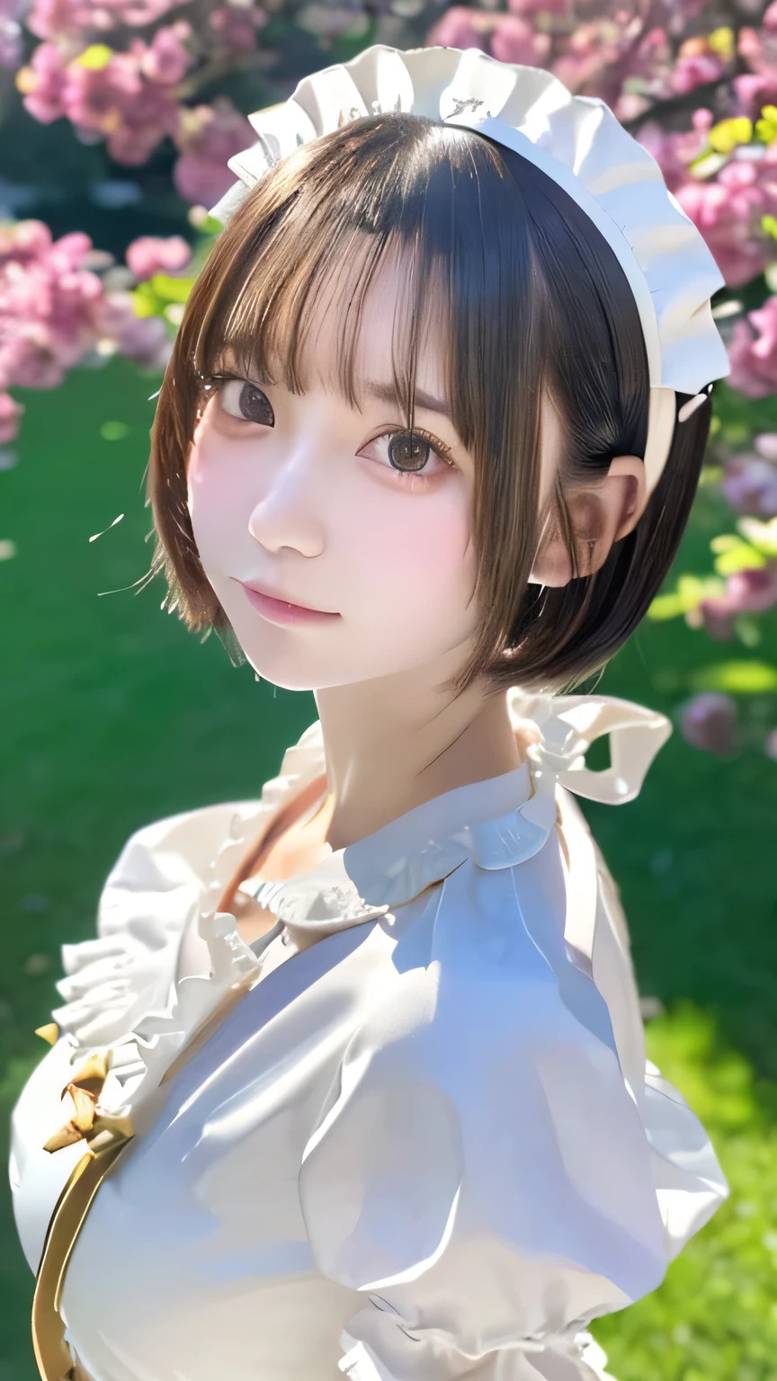 ((sfw: 1.4)), ((sfw, extra short hair, sidelocks-hair, 1Girl)), Ultra High Resolution, (Realistic: 1.4), RAW Photo, Best Quality, (Photorealistic Stick), Focus, Soft Light, (()), ((Japanese)), (( (young face))), (surface), (depth of field), masterpiece, (realistic), wearing highly detailed (( maid clothes with frills and ribbon)), bangs, ((1 girl)),(half body image:1.5)