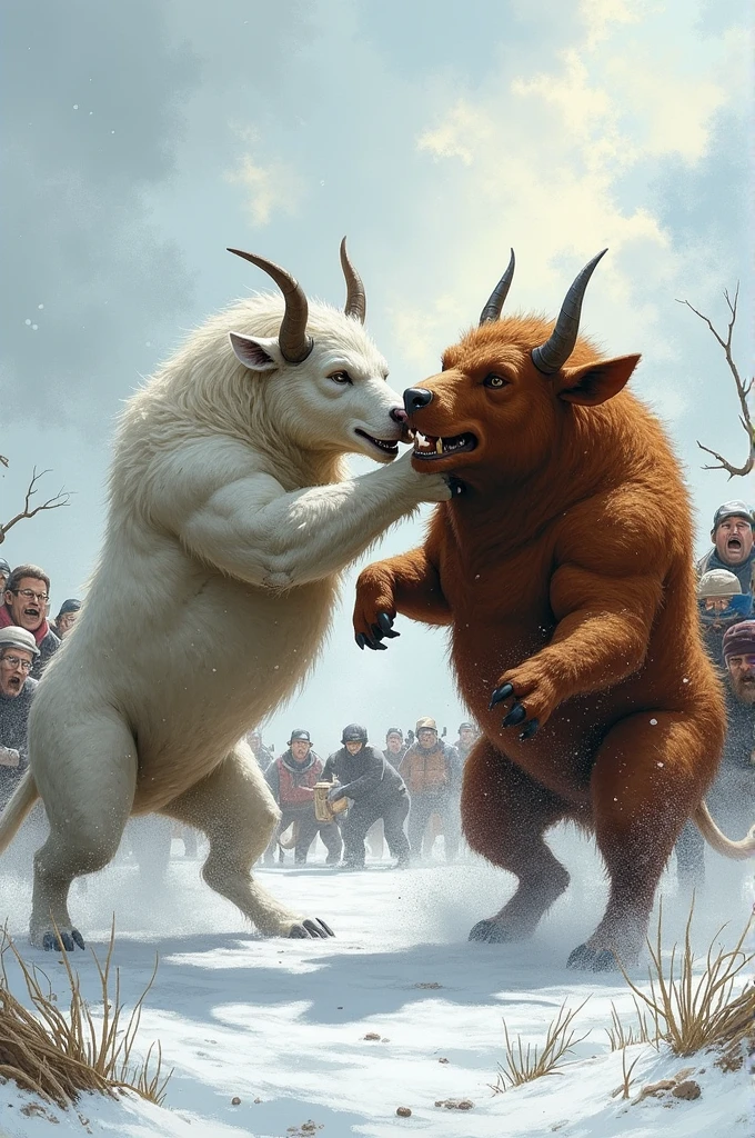 Image: Animals in combat, fighting off invading farmers. Snowball and Boxer are in the foreground, fighting bravely.
drawing