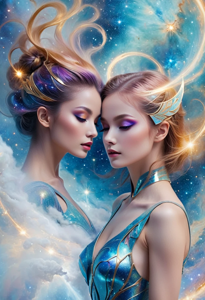 The cosmic realm shimmers with ethereal energy, and in the center of this celestial ballet, a radiant figure emerges. Nebula, a futuristic female warrior, an embodiment of cosmic power and seductive allure, materializes before you, her form composed of swirling stardust and celestial energy.