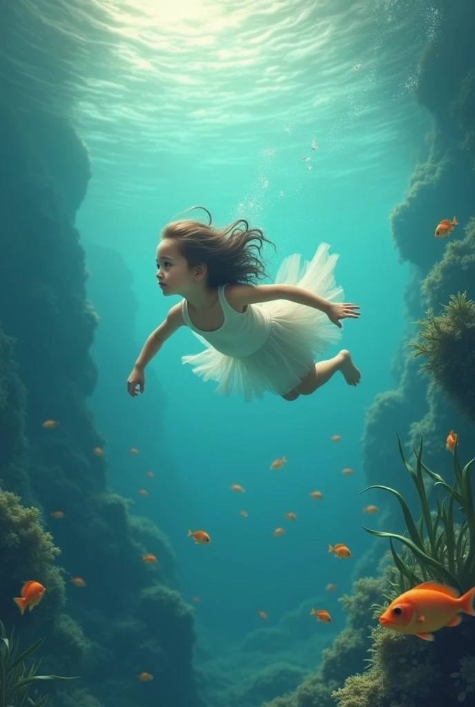((Best Quality)), ((masterpiece)), (detailed), 1 girl, diving underwater 