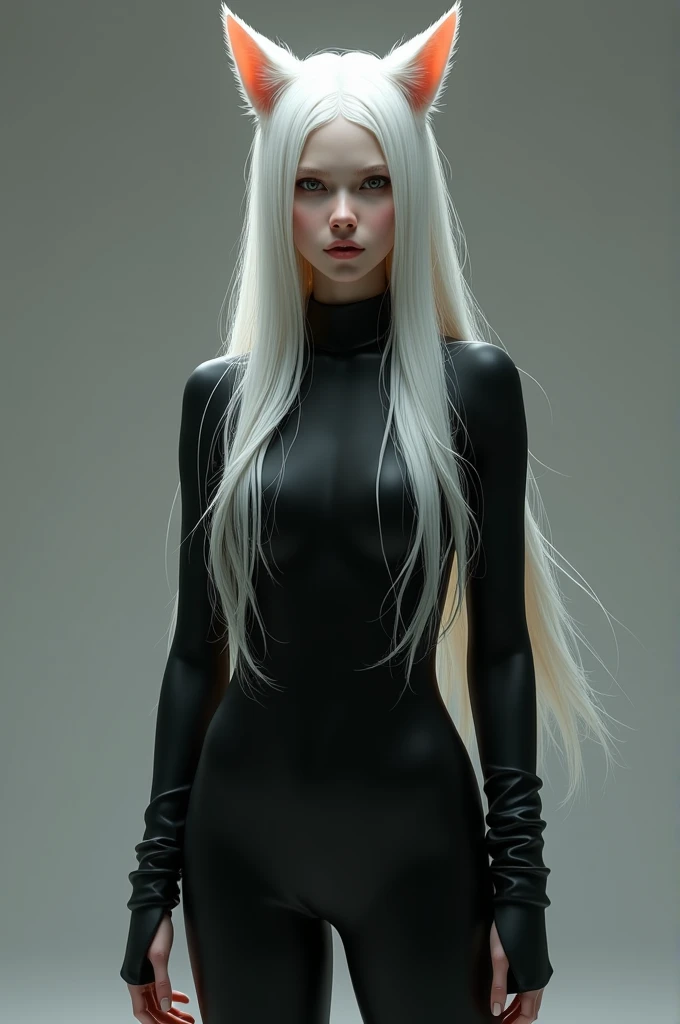 Comics marvel from oil art, Russian albino woman with GREEN long hair, green long hair, golden eyes, she is wearing a black leather turtleneck top, silver cross accessories, black background, dynamic shadow, Glossy black makeup, vampire fangs, open mouth, side view,