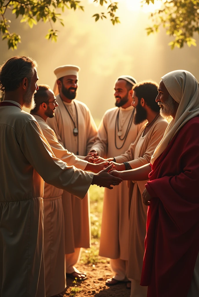 A powerful image of people with different religions holding hands