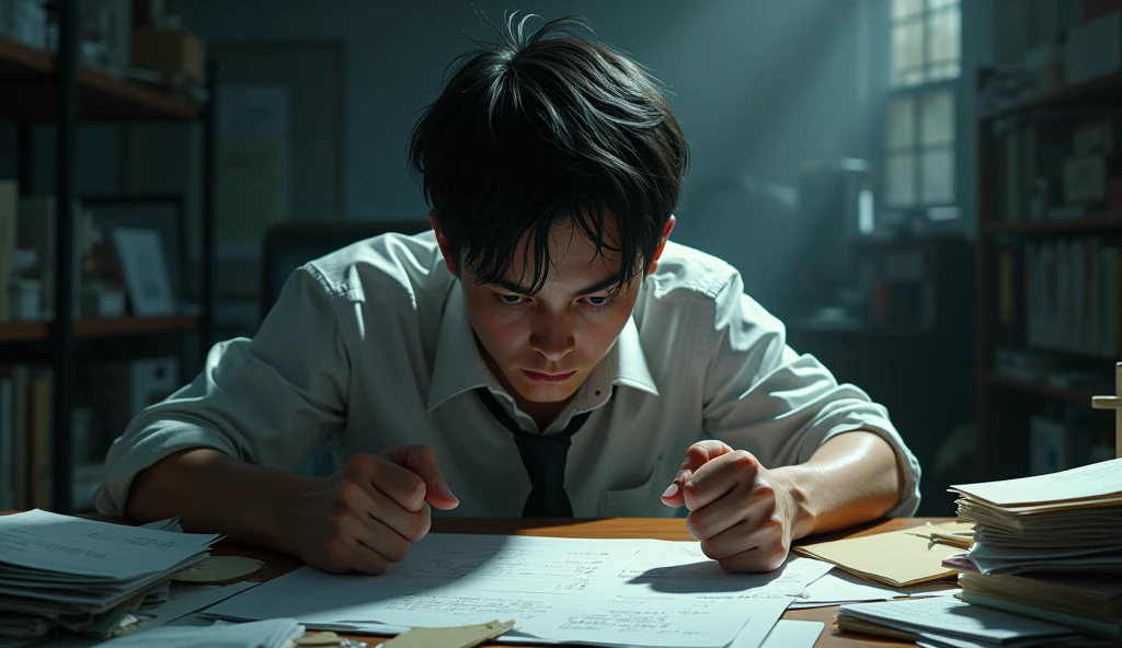 A young man going crazy from overwork 