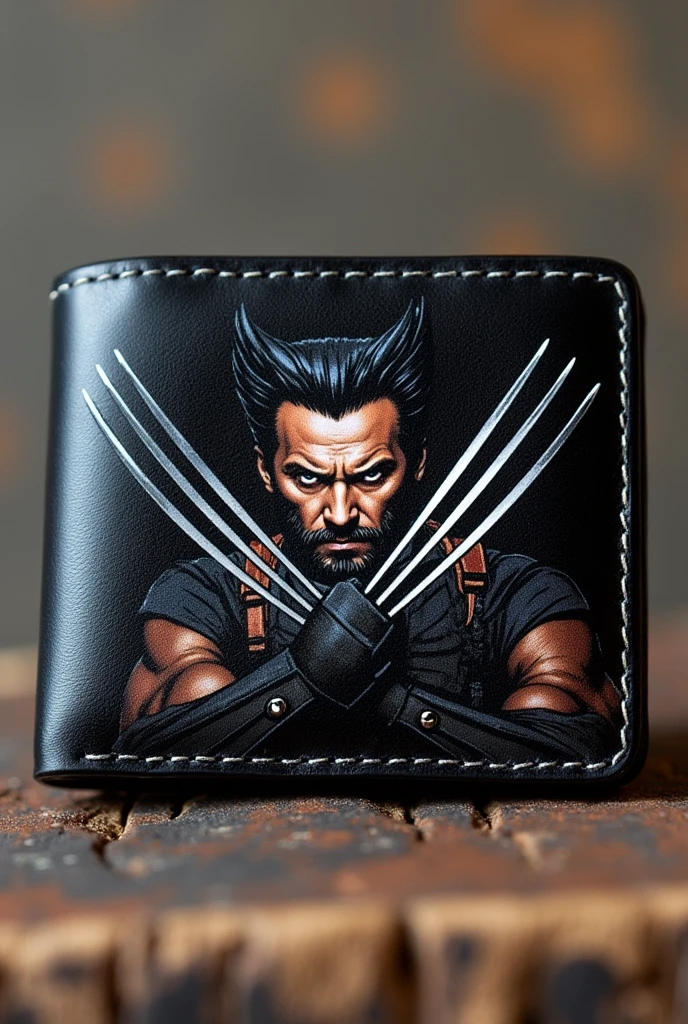 Small black leather women&#39;s wallet, with Logan with two swords in the form of "X"