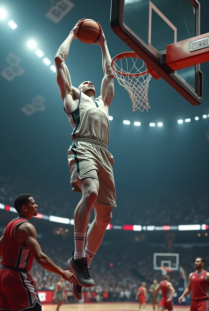Basketball Player white skin tall 242 cm and contact dunk hard skill