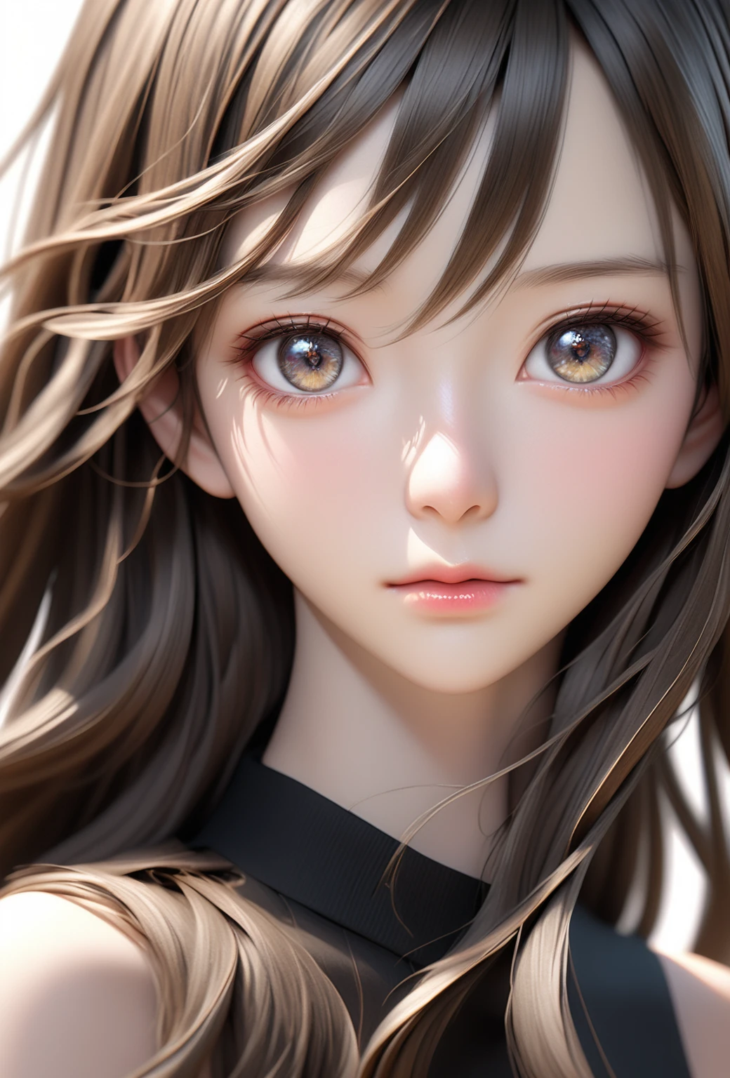 Arabic style image of a woman with long hair and a black top, 3 d anime Realistic, photoRealistic anime girl render, 8K Portrait Rendering, Realistic anime 3 d style, Smooth anime CG art, Realistic young anime girl, Realistic. Chen Yi, photoRealistic anime, beautiful Realistic face, hyper Realistic anime, Stunning Anime Face Portraits, Realistic beautiful face