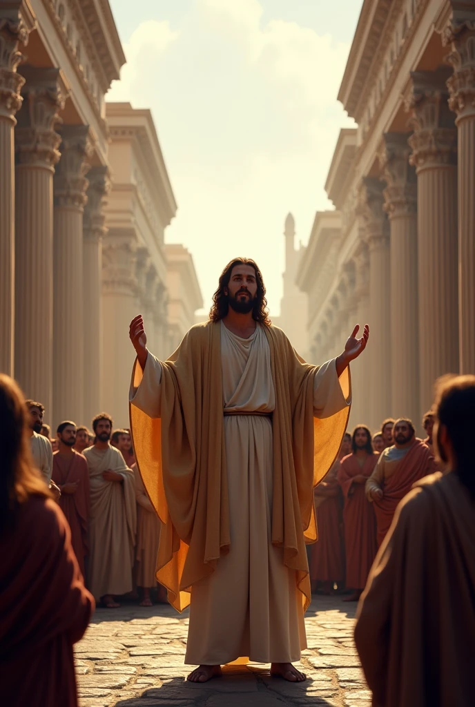 Jesus preaching in an ancient street of Rome