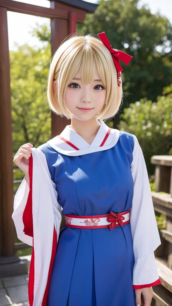 Shrine maiden Cute Short Cut, Blonde,