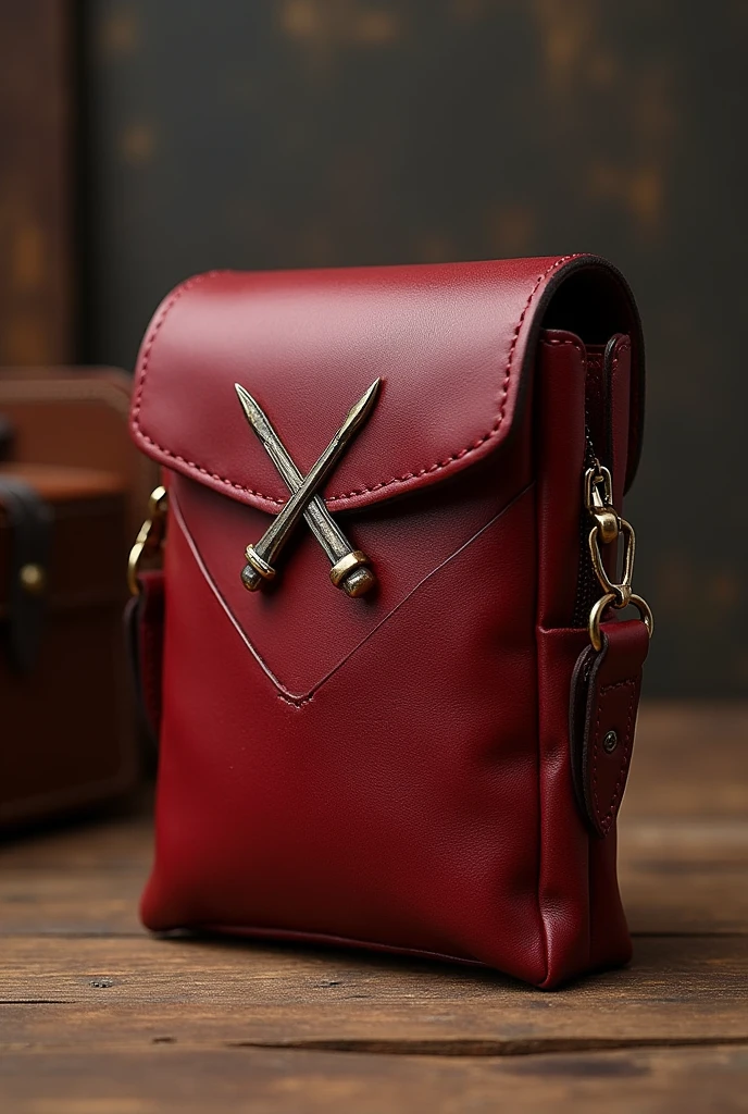 Small red leather bag, with seal of two swords in the form of "X"