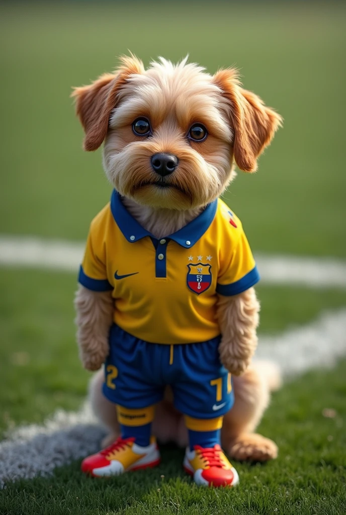 Dog wearing the uniform of Salomón Rondón, player of the Venezuelan national soccer team La Vinotinto