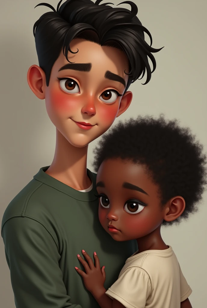
Create a graph of the two brothers, a tall, thin man of approximately 30 years old and his sister of approximately 1 with eyebrows and a shy expression, dark skin.. realistic image