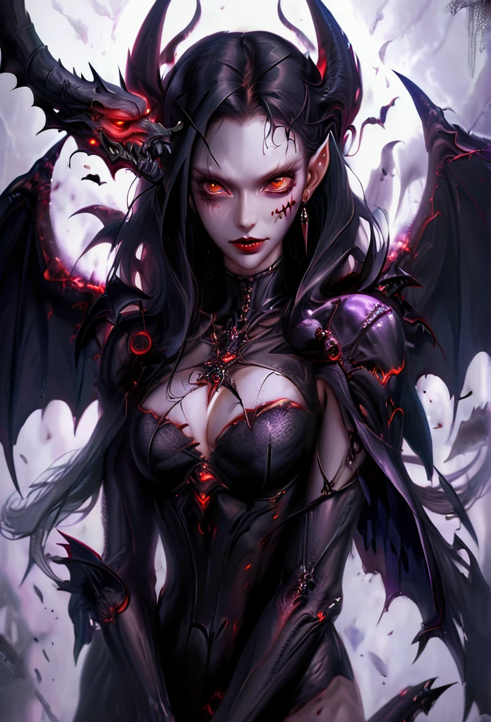 A demonic woman with large bat-like wings、Devil Woman