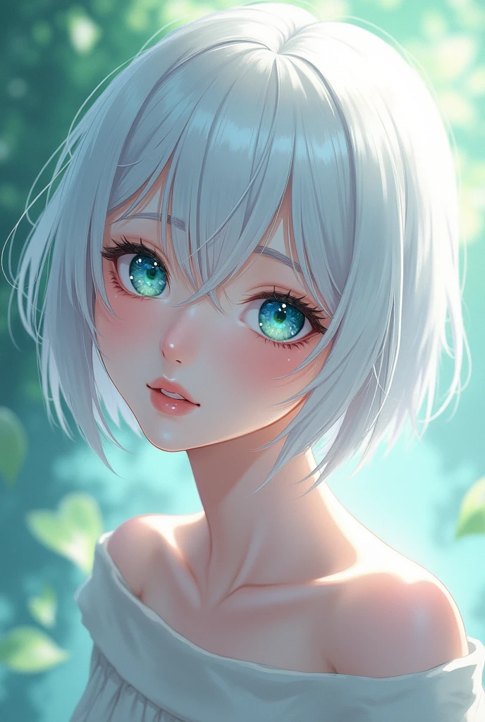 anime style, young adult woman, with blue right eye and green left eye, short white hair.
The most beautiful thing in the world.